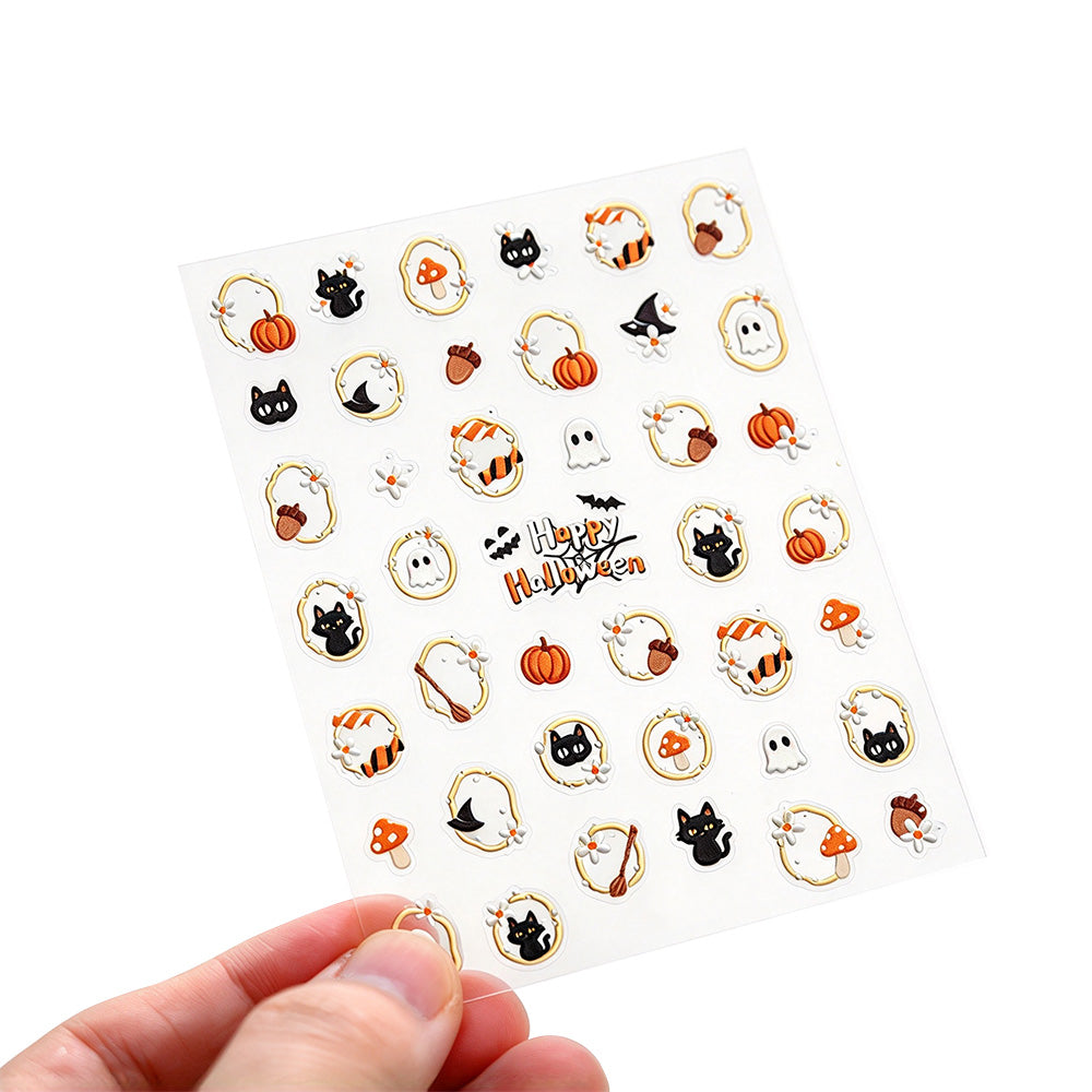 Halloween Nail Art Stickers Black Cat Ghost Pumpkin Self-Adhesive
