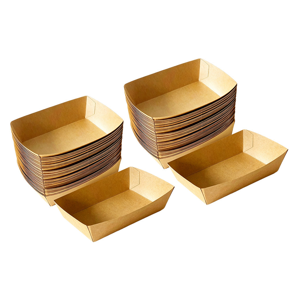 100 Pack Kraft Paper BBQ Boat Food Serving Trays for Picnics and Parties