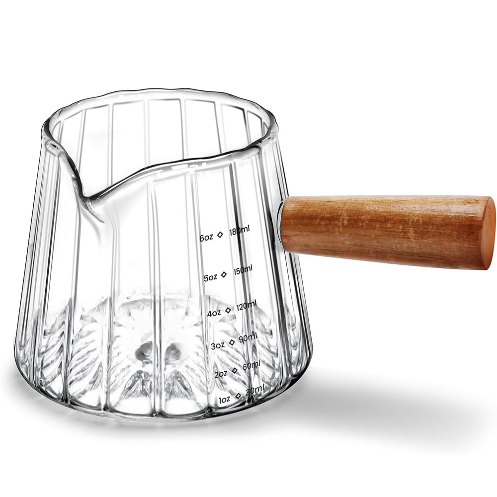 180ml Ribbed Glass Espresso Measuring Cup with Engineered Wood Handle
