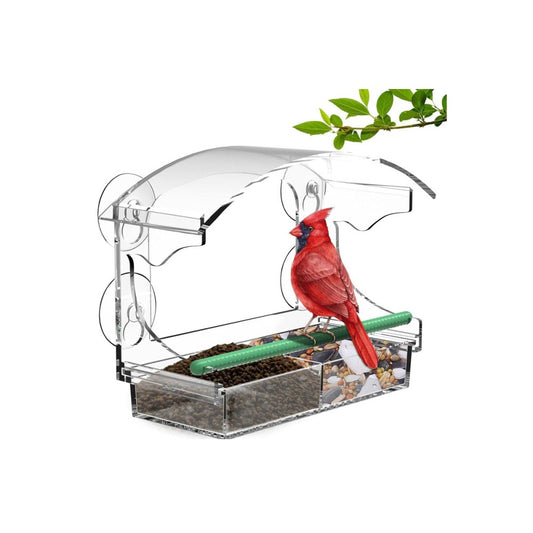 Window Bird Feeder with 4 Strong Suction Cups and Detachable Seed Tray for Small Birds