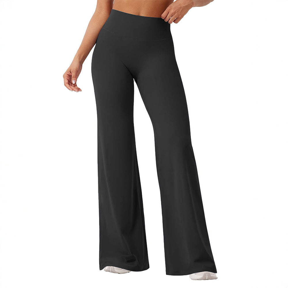High-Waist Straight-Leg Micro-Flare Yoga Pants with Tummy Control for Workout-Black