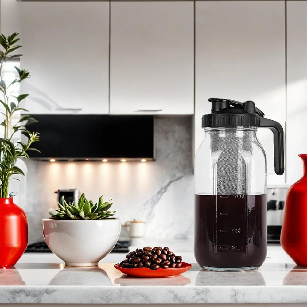 1.89L Cold Brew Coffee Glass Maker Pitcher Spout Lid with Wider Handle and Filter