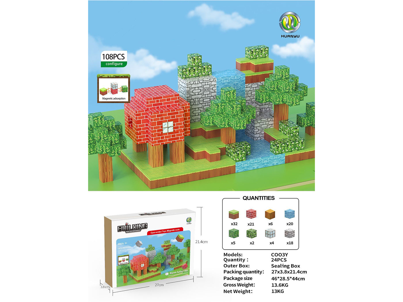 Minecraft Inspired Magnetic Blocks Building Toys Set