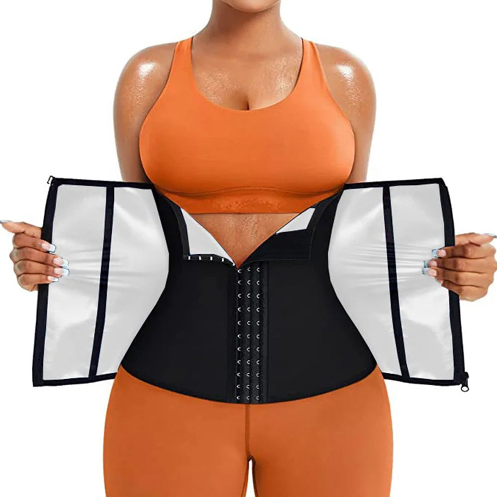 Womens Workout Waist Trainer 3-Row Hook and Zip Slimming Belt for Yoga Fitness-Silver