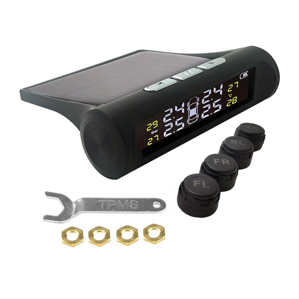 Wireless Solar Car Tire Pressure Monitoring System with 4 External Sensors