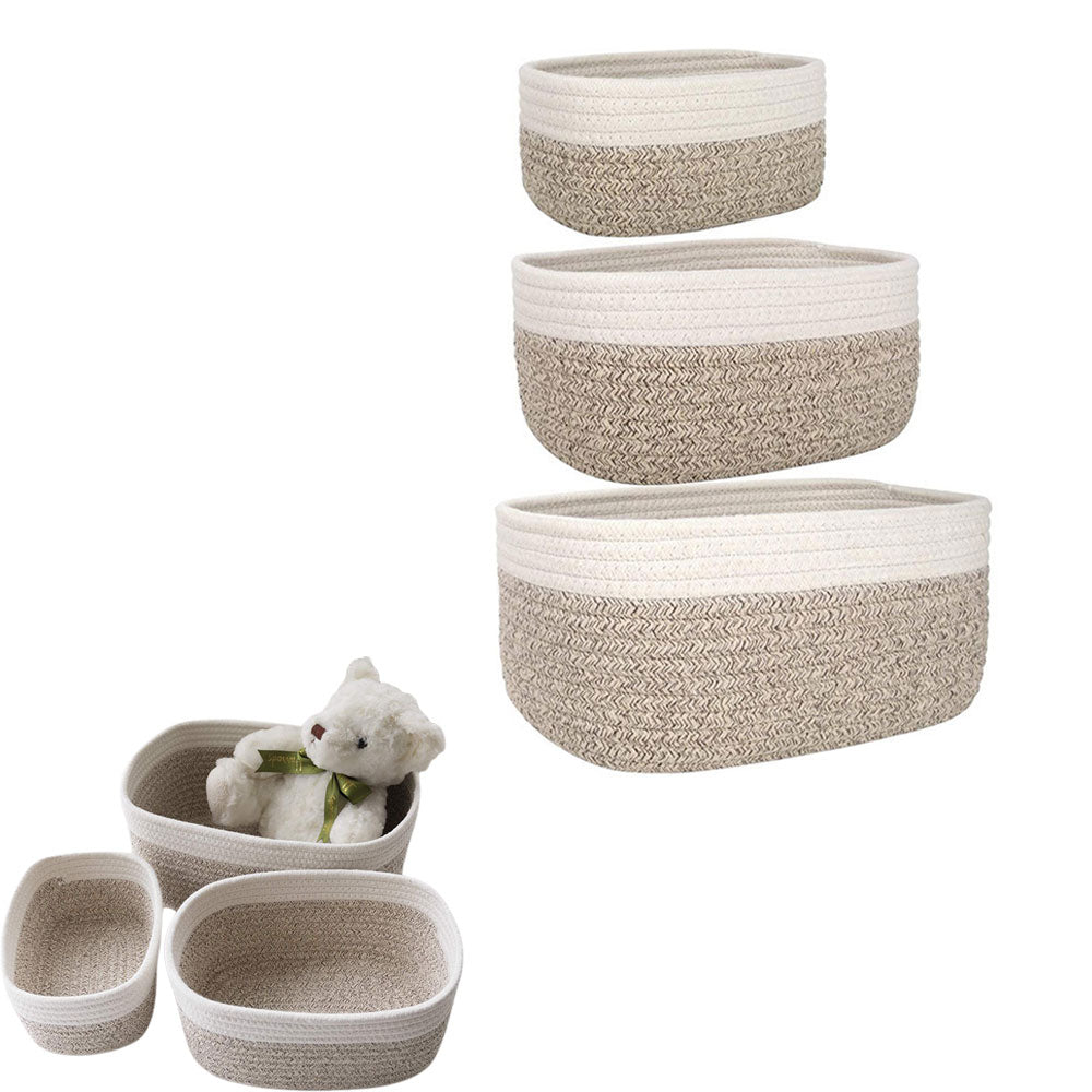 Set of 3 Cotton Woven Storage Baskets Home Organisers