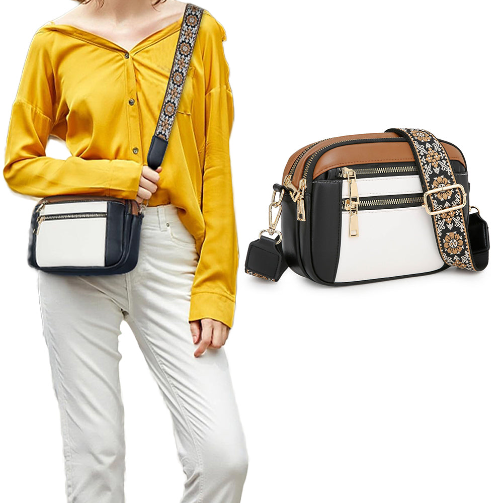 Women Shoulder Bag Cross Body Messenger Handbag with Wide Strap