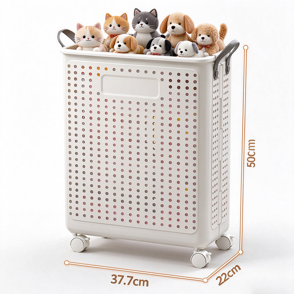 Folding Laundry Basket with Wheel Large Capacity Collapsible Clothes Storage Bin-White