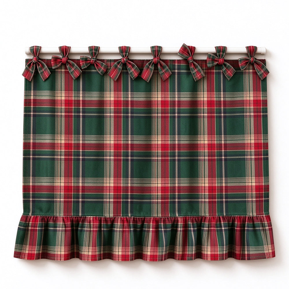 Polyester Cotton Plaid Oven Cover Curtain with Ties for Kitchen