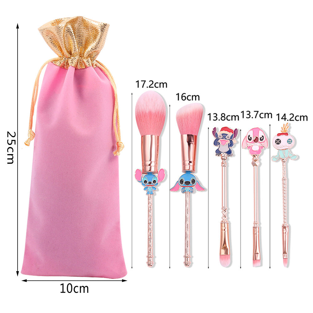 Stitch Inspired 5Pcs Makeup Brushes Set with Drawstring Bag