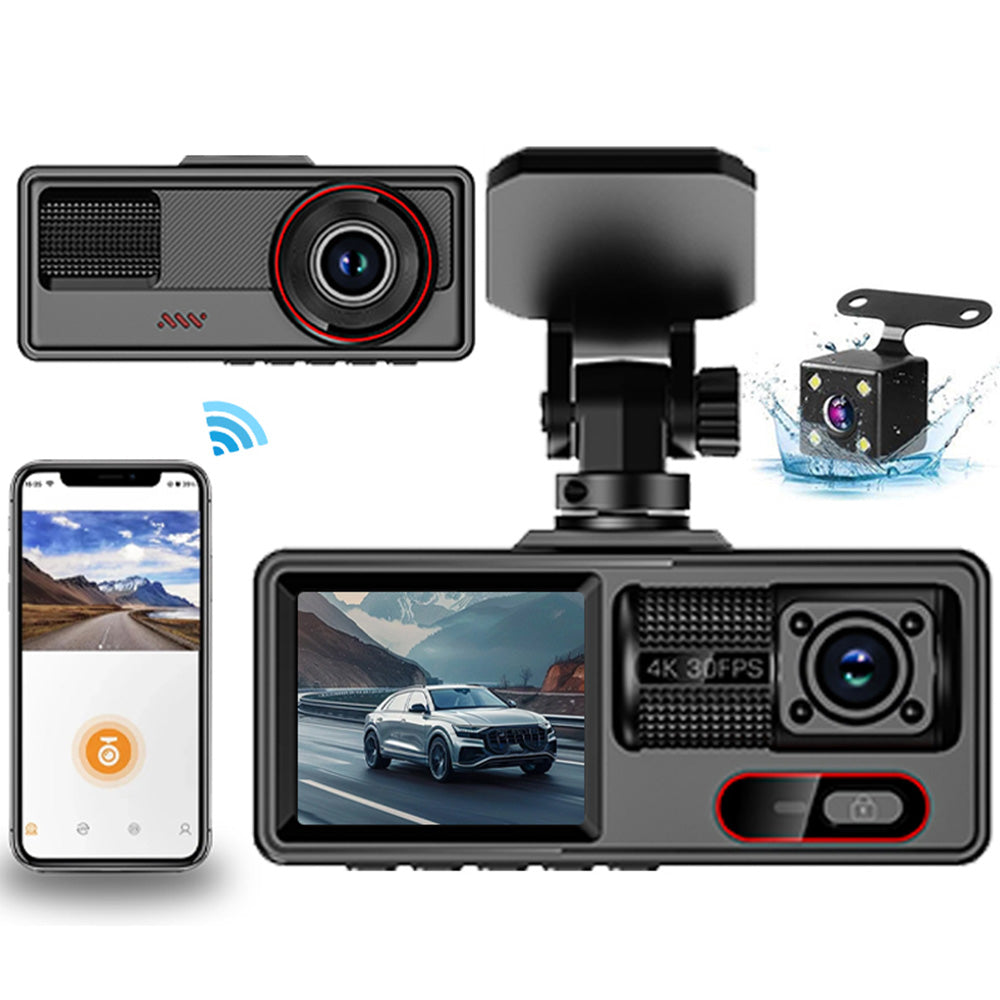 3 Channel Dash Cam Front And Rear With 32GB Card Built In WiFi Reversing Camera