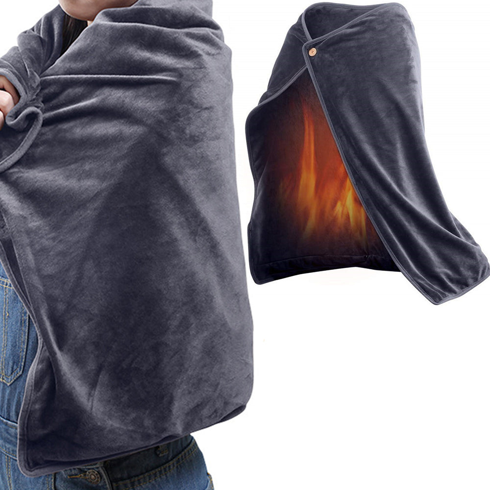 USB Heated Shawl Blanket Flannel Wrap with Detachable Heating Pad