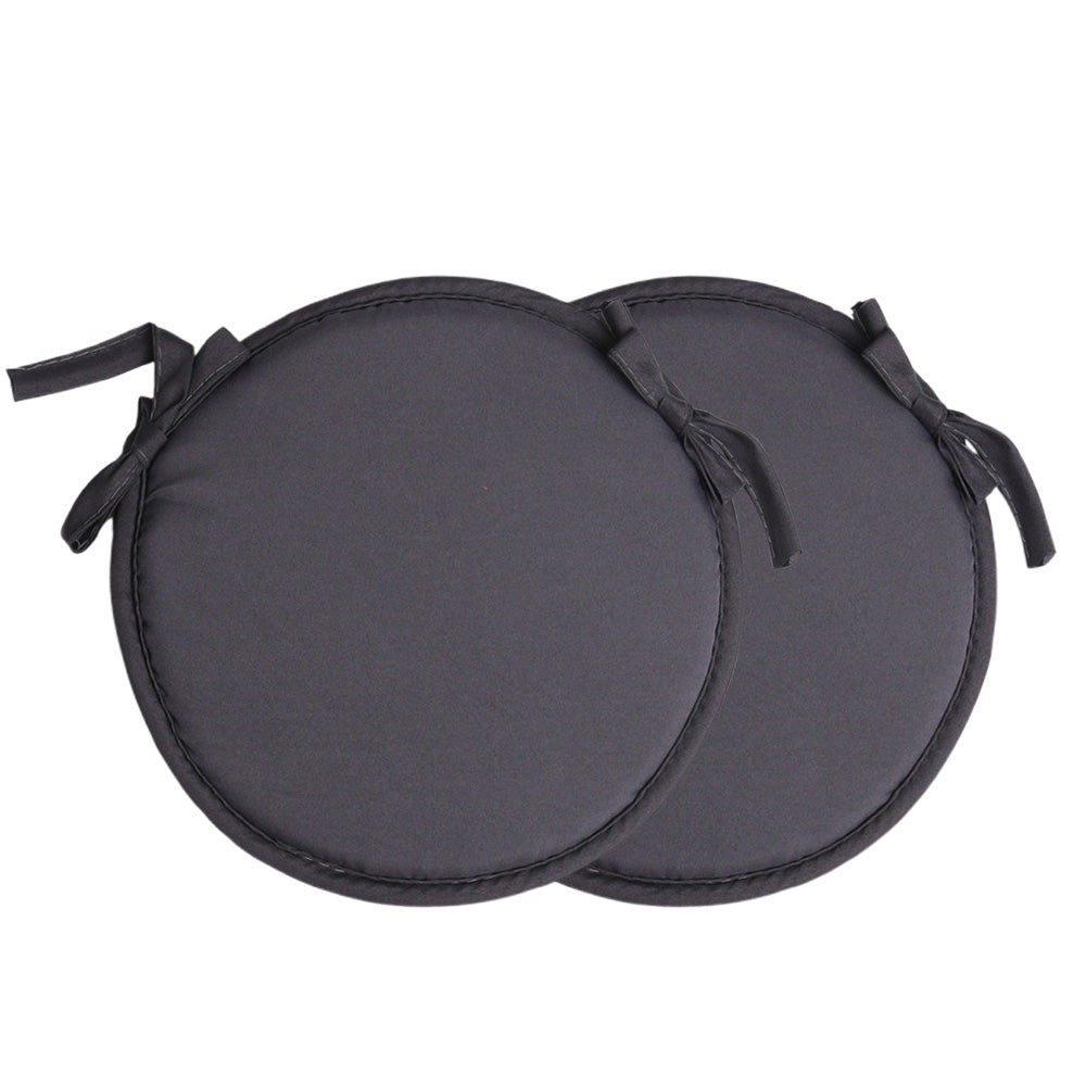 2Pcs Round Sponge Chair Cushions with Ties for Stools-Grey