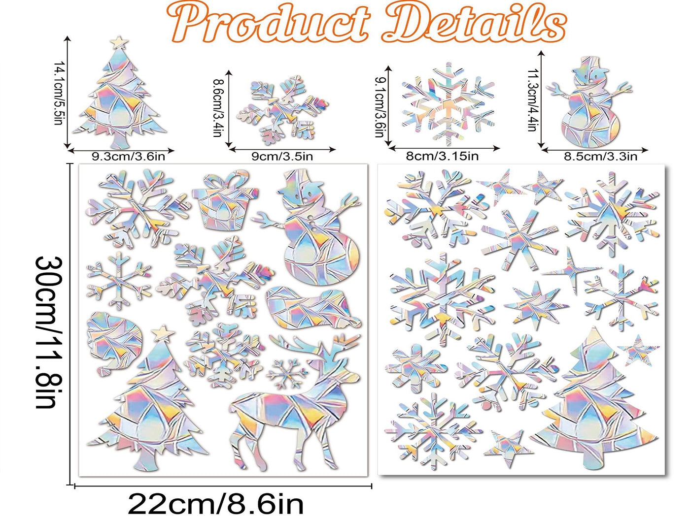 Christmas Snowflake Elk Window Sticker Sun Catcher Glass Window Iridescent Decoration
