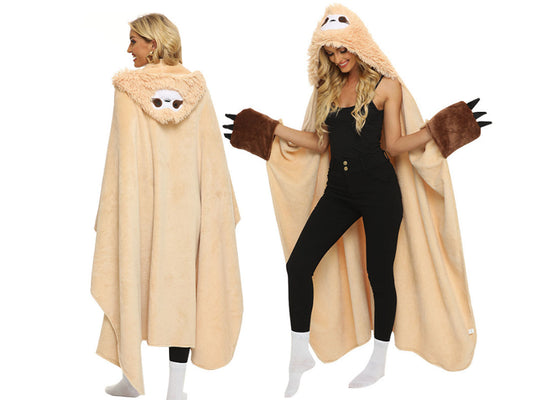 Wearable Fluffy Sloth Hooded Blanket
