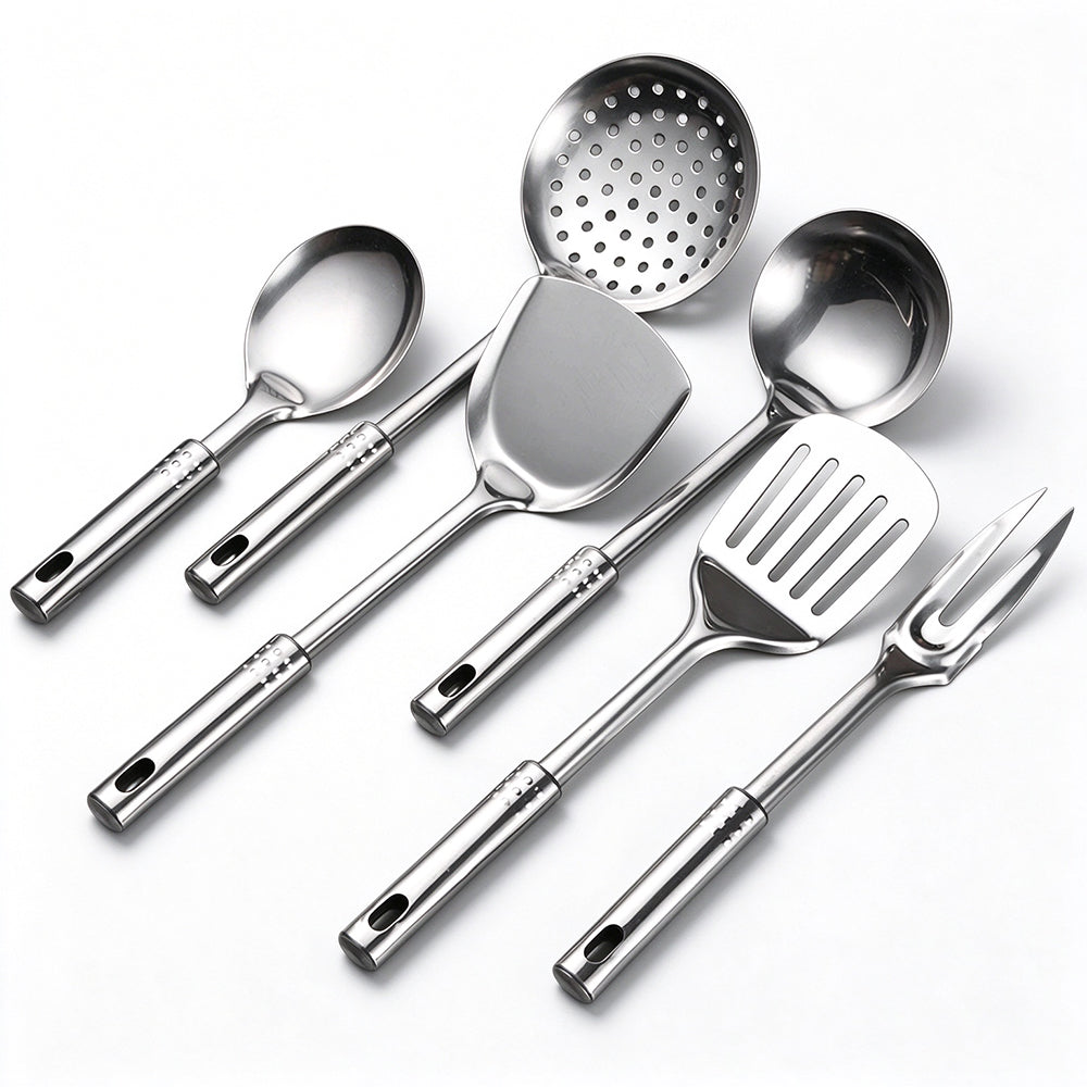 7 Piece Stainless Steel Kitchen Utensil Set with Hanging Rack