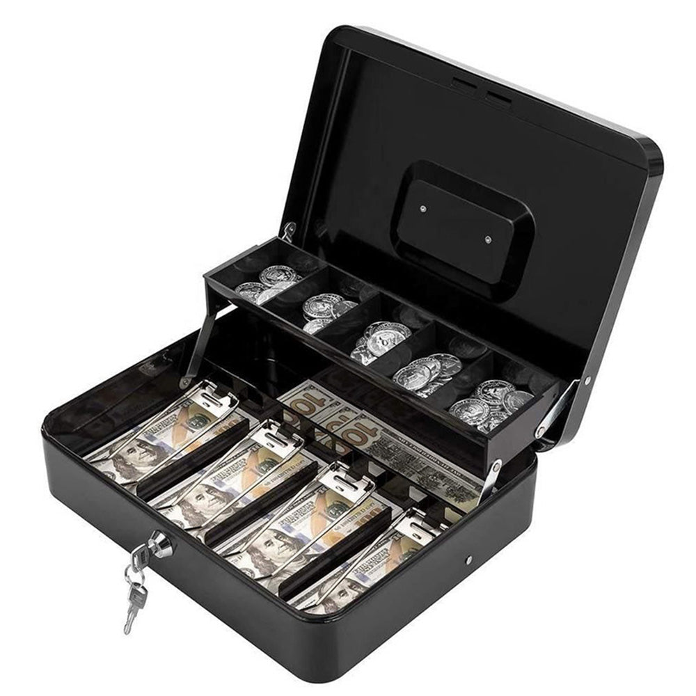 Locking Cash Box with Lock Money Box with Cash Tray