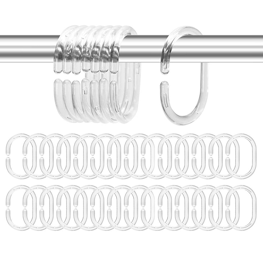 36 Pack Clear Plastic Shower Curtain Rings and C Shape Hooks for Bathrooms