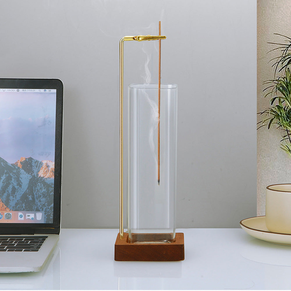 Wooden Incense Holder For Sticks With Glass Ash Catcher Anti-ash Incense Burner