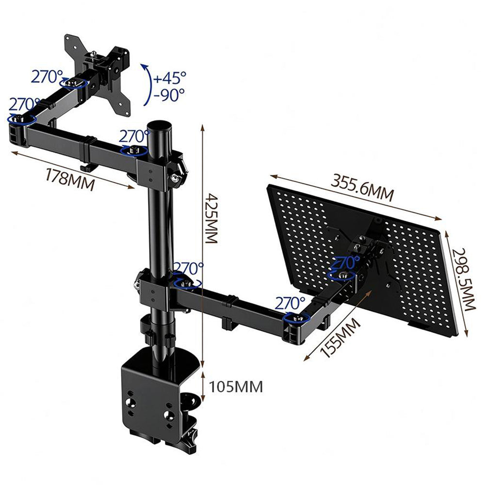 Dual Screen Laptop and Monitor Stand with Adjustable Independent Arms
