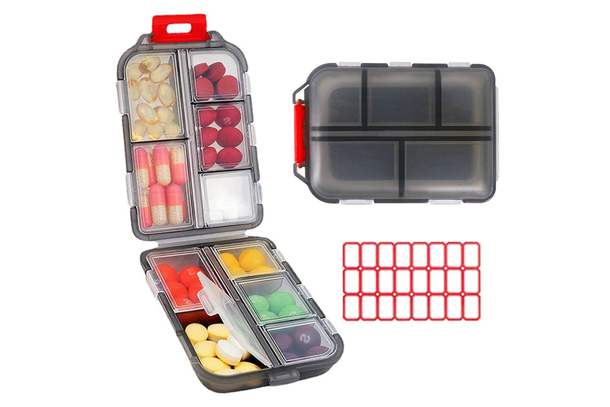 Travel Pill Boxes Pill Organizer 24 Lables 10 Grids Travel Daily Pill Container