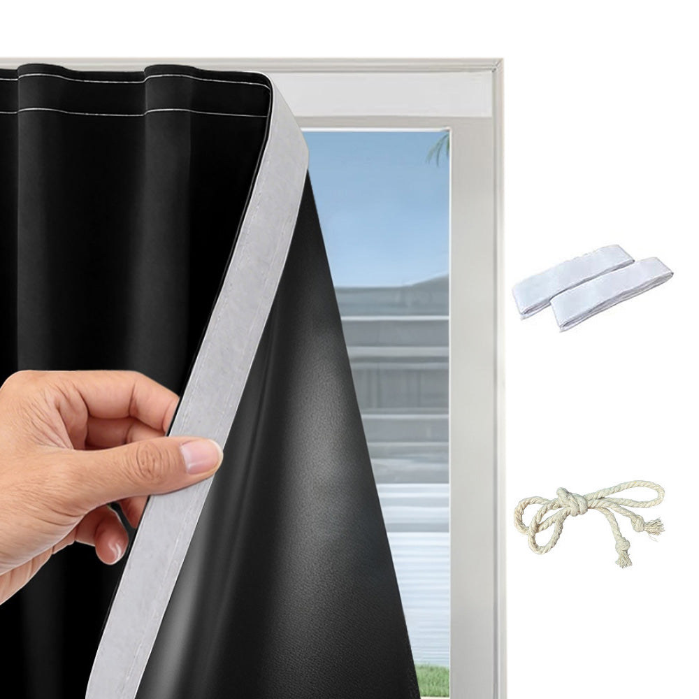 Blackout Curtains No Drill Adhesive Curtains for Bedroom Living Room Office-Black