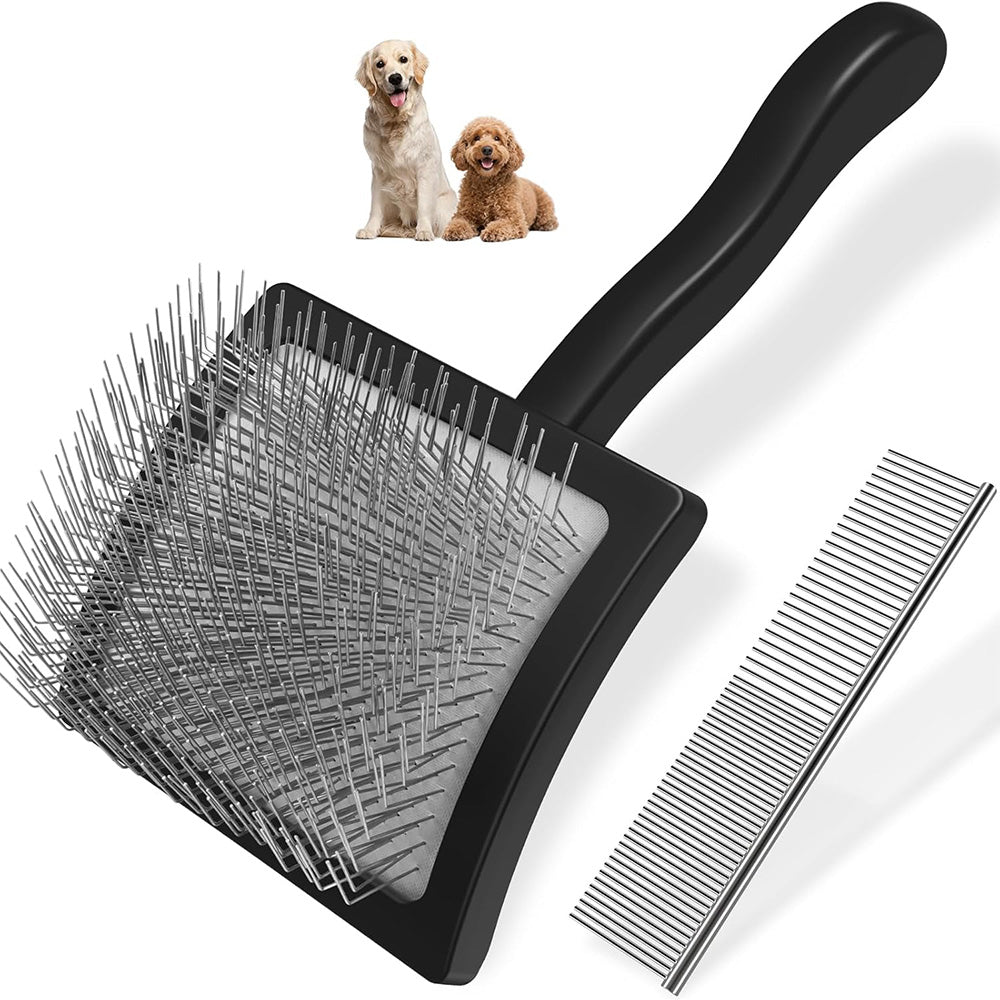 2-Piece Dog Slicker Brush & Comb Set for Grooming Detangling & Hair Removal