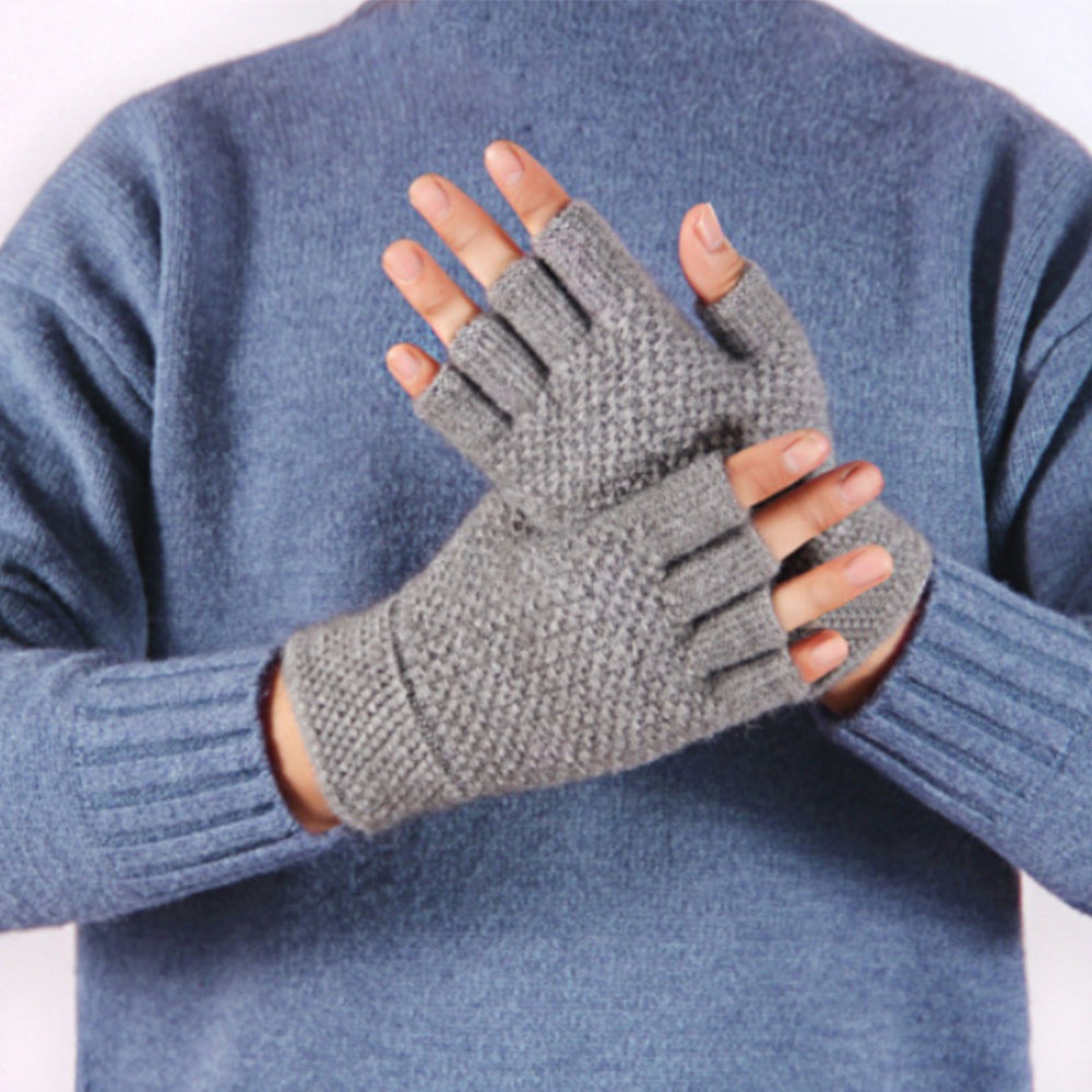 Winter Faux Alpaca Wool Thermal Men Knitted Half-Finger Gloves