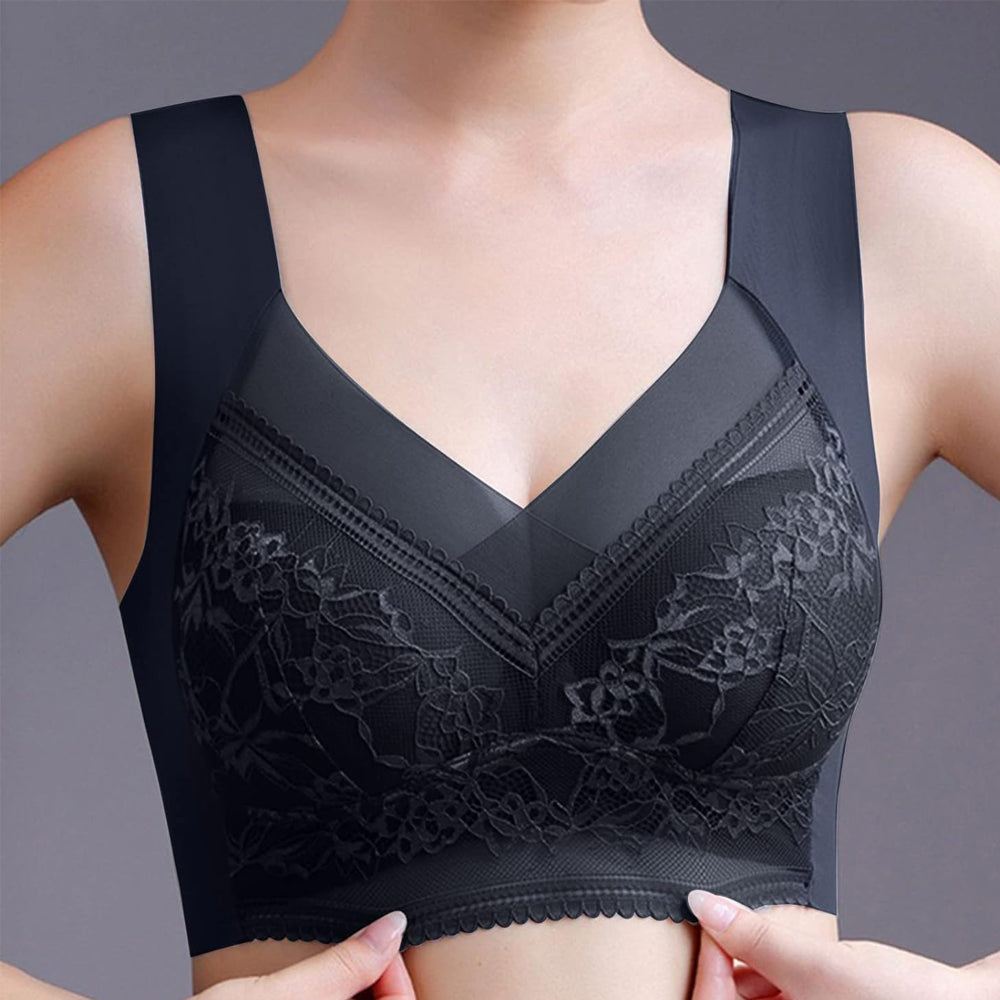 Women V Neck Floral Lace Seamless Bra