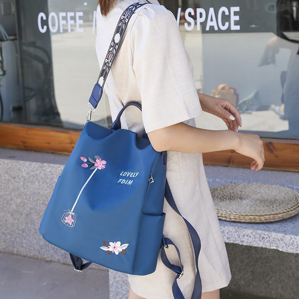 Women's Floral Embroidered Anti Theft Backpack