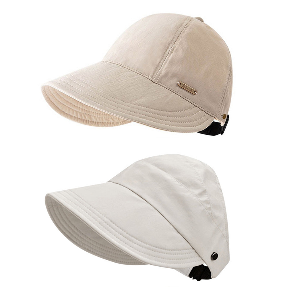 2 PCS Wide Brim Quick Dry Foldable Sun Hat with Ponytail Opening and Hook