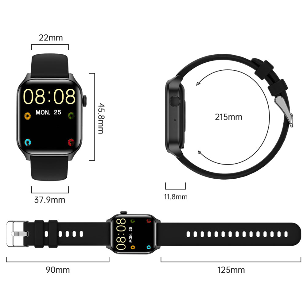 Water-resistant Smart Watch Bluetooth Heart Rate Fitness Tracker for Android iOS with Silicone Watch Strap