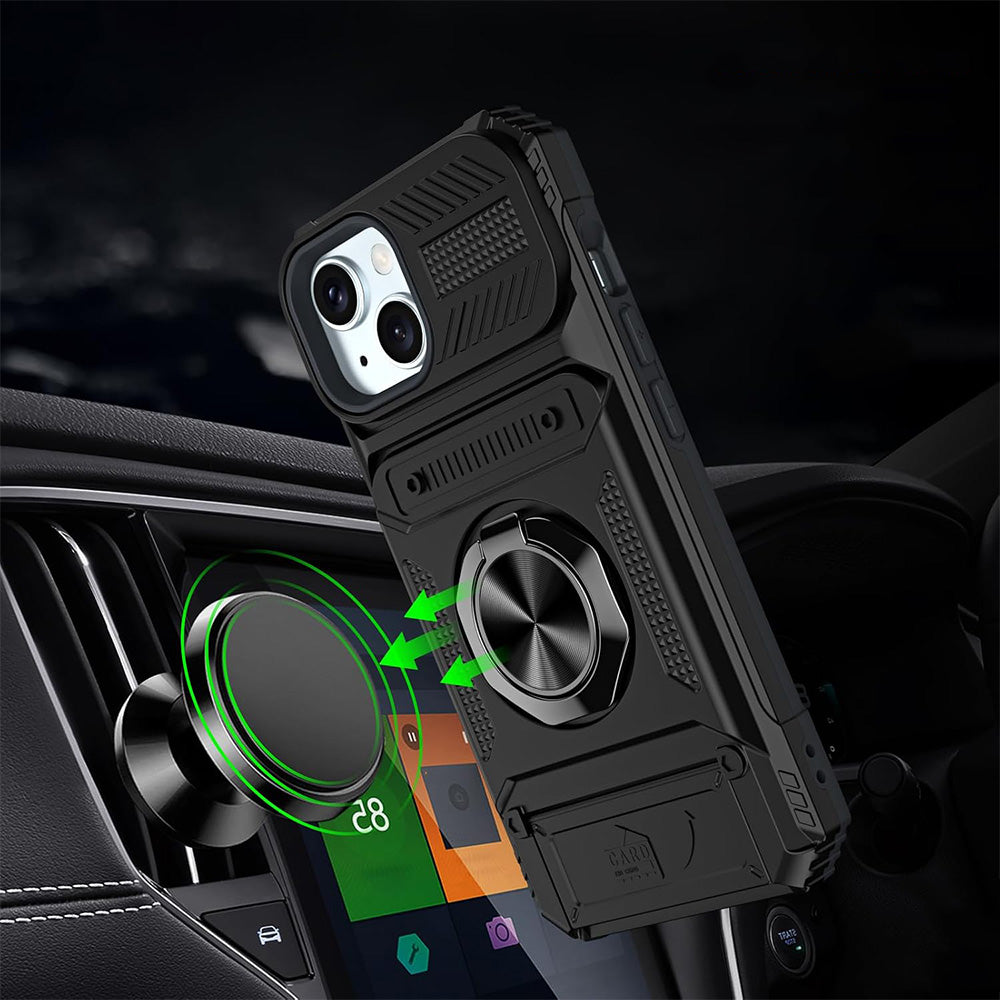 Wallet Card Slot Shockproof Protective Case for iPhone 17 and 18 Series-Black