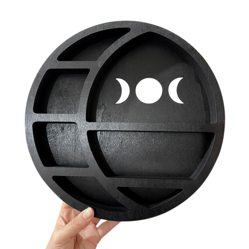 Wooden Shelf Halloween Crystal Display Shelf Decor-Round Moon