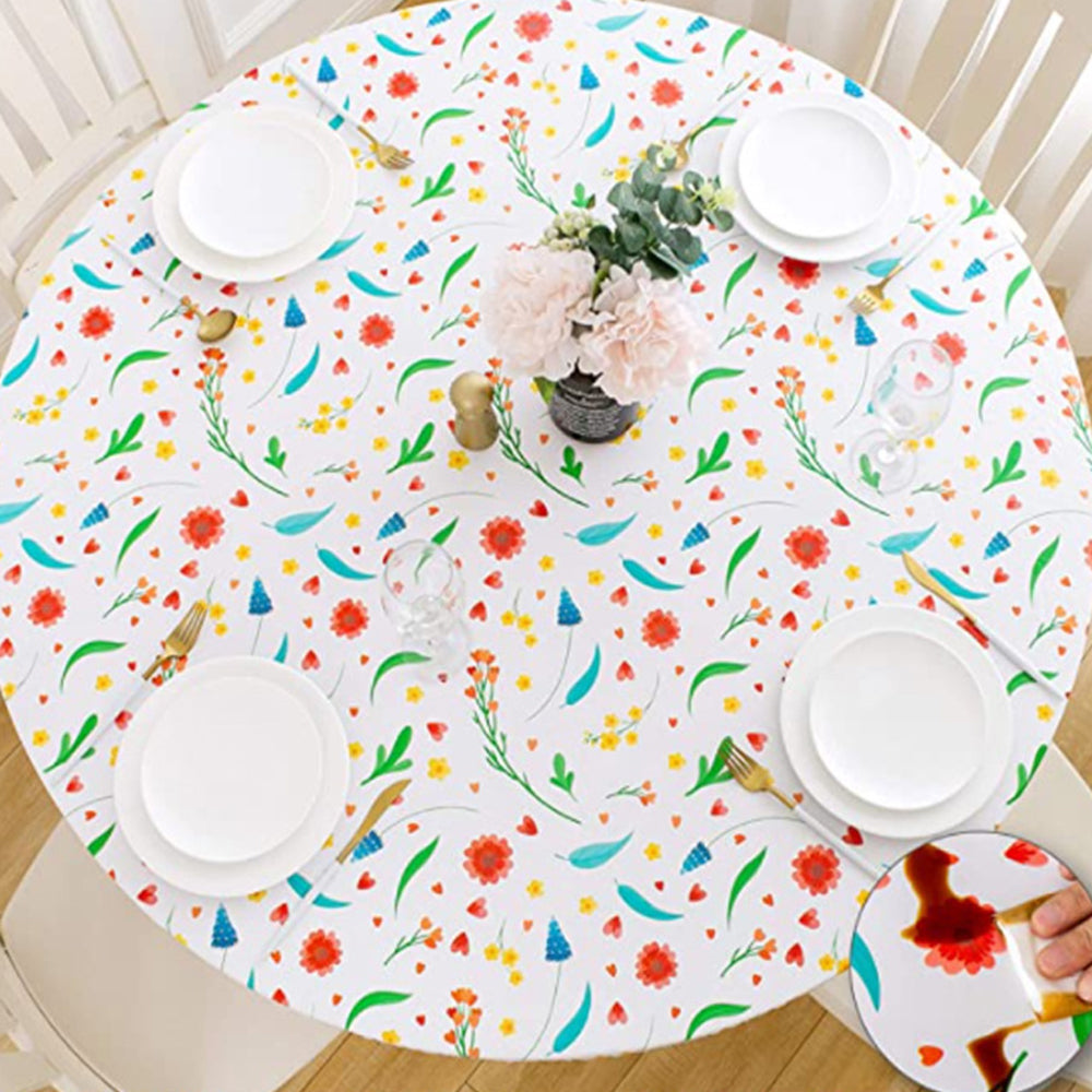 Waterproof Wipeable Elastic Edge Round PVC Print Tablecloth for Kitchen