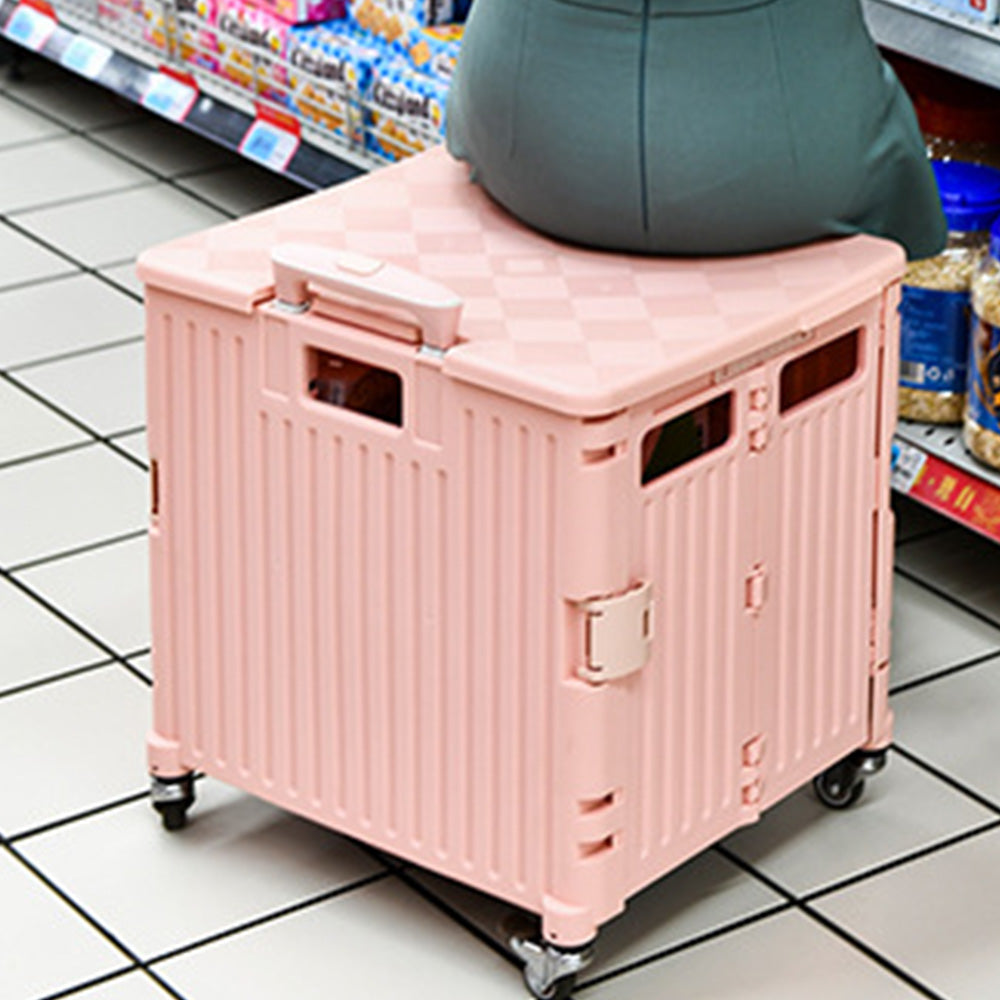 65L Foldable Utility Cart with Lid & 360 Degree Wheels Portable Rolling Crate-Black