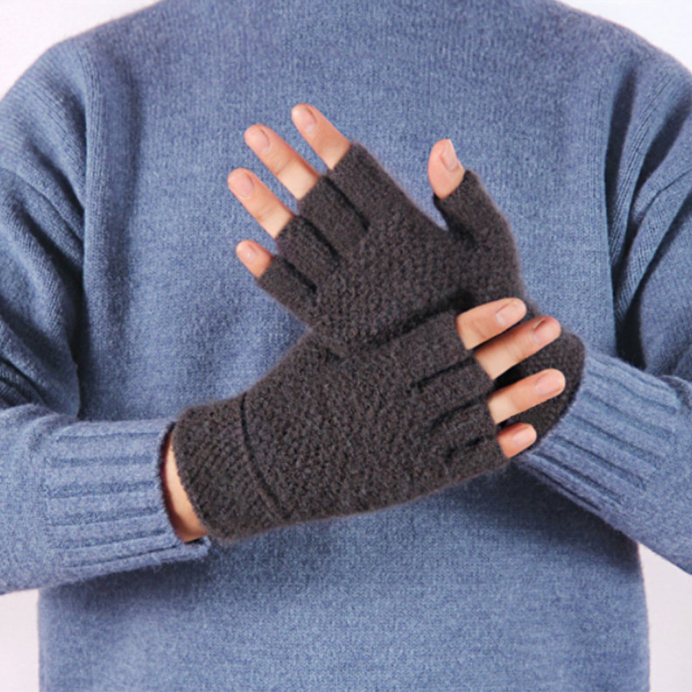 Winter Faux Alpaca Wool Thermal Men Knitted Half-Finger Gloves