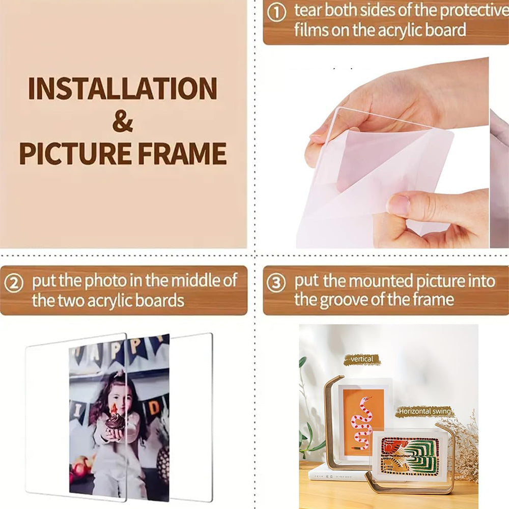 2Pcs Transparent Acrylic Wooden Photo Frame