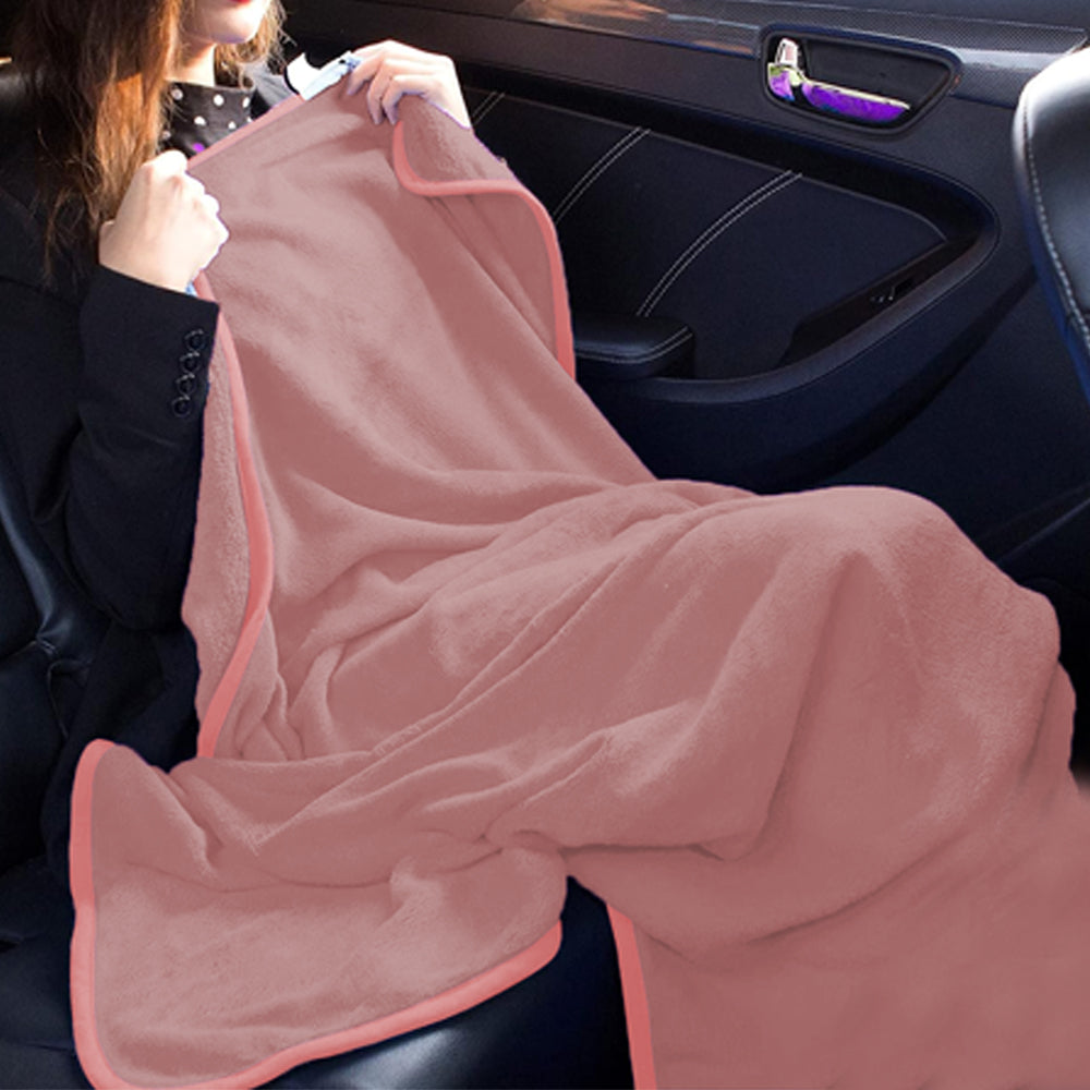 2-in-1 Travel Blanket and Pillow with Hand Luggage Belt and Backpack Clip
