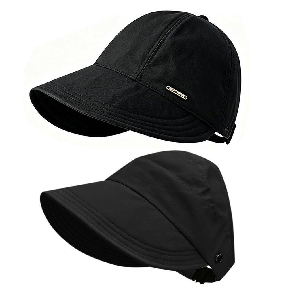 2 PCS Wide Brim Quick Dry Foldable Sun Hat with Ponytail Opening and Hook