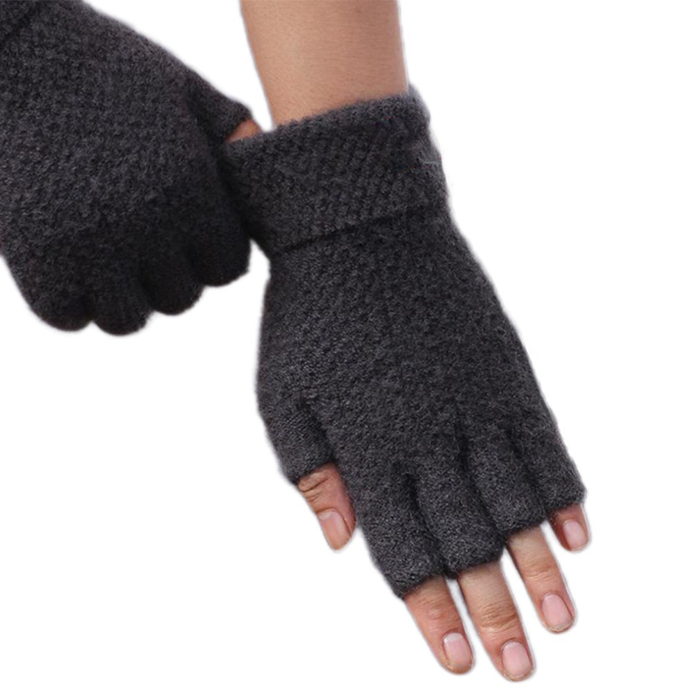 Winter Faux Alpaca Wool Thermal Men Knitted Half-Finger Gloves