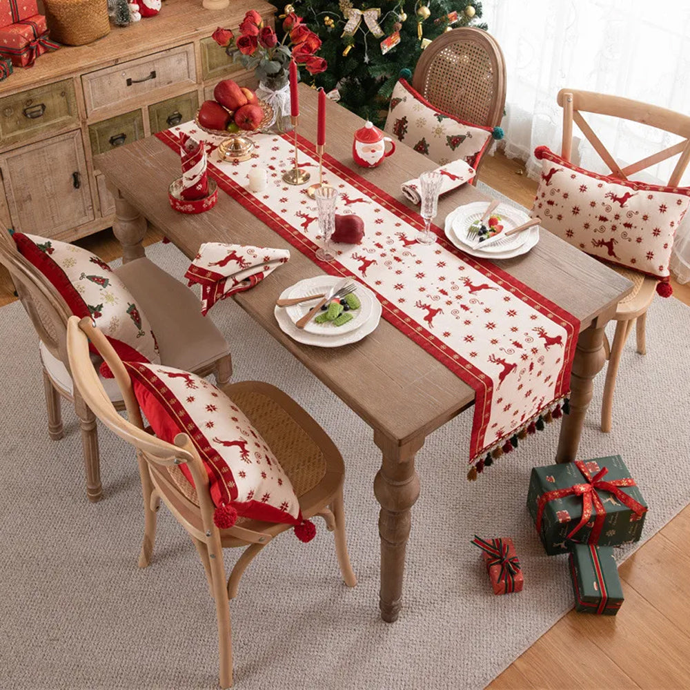 Christmas Jacquard Tassel Table Runner