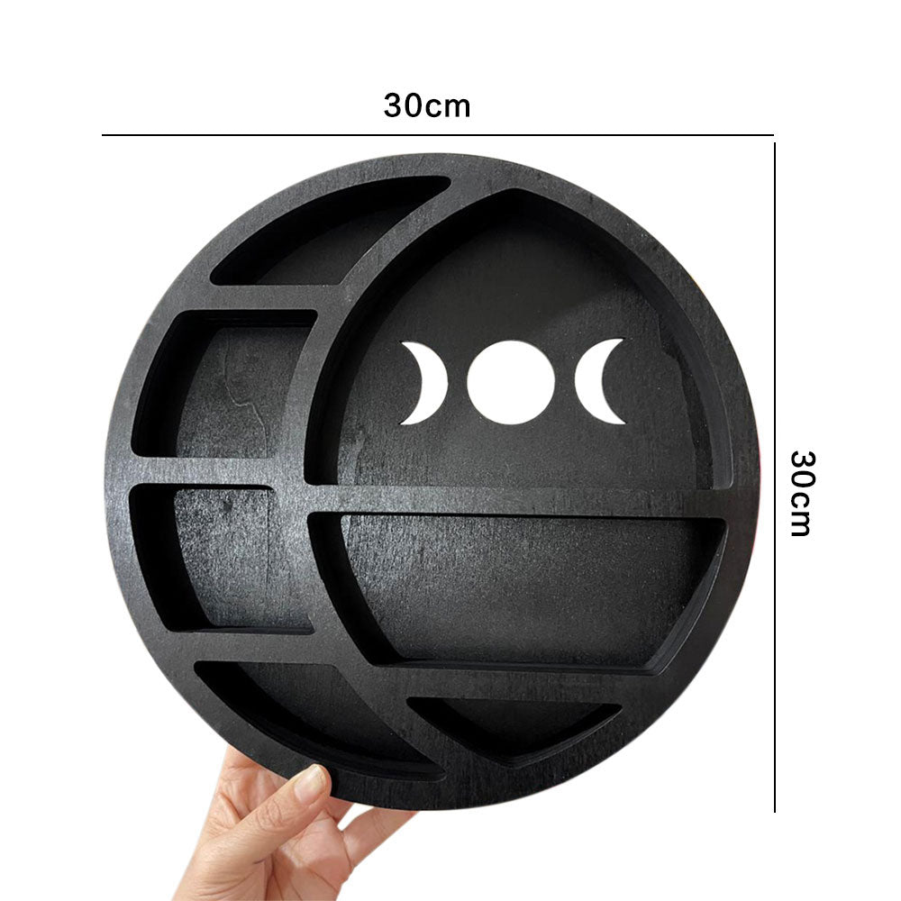 Wooden Shelf Halloween Crystal Display Shelf Decor-Round Moon