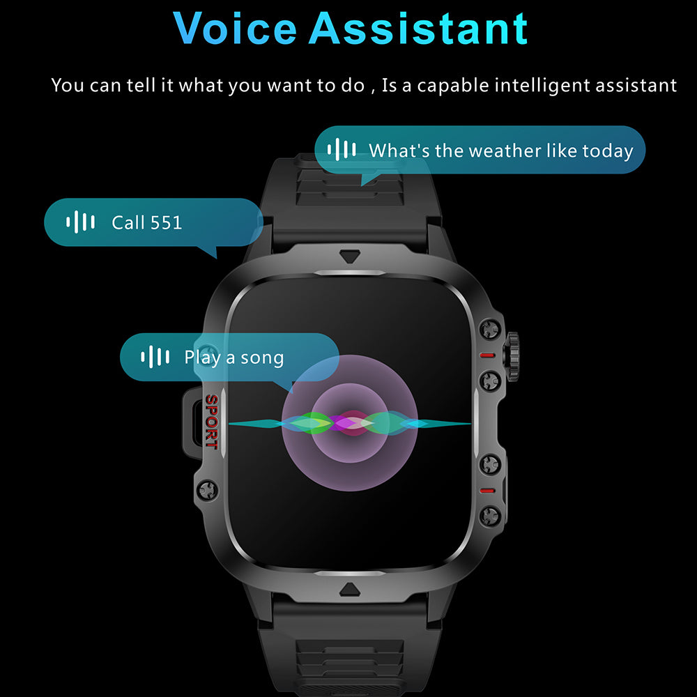 1.96-Inch Smart Watch with Heart Rate Monitor Voice Assistant and 100+ Sports Modes
