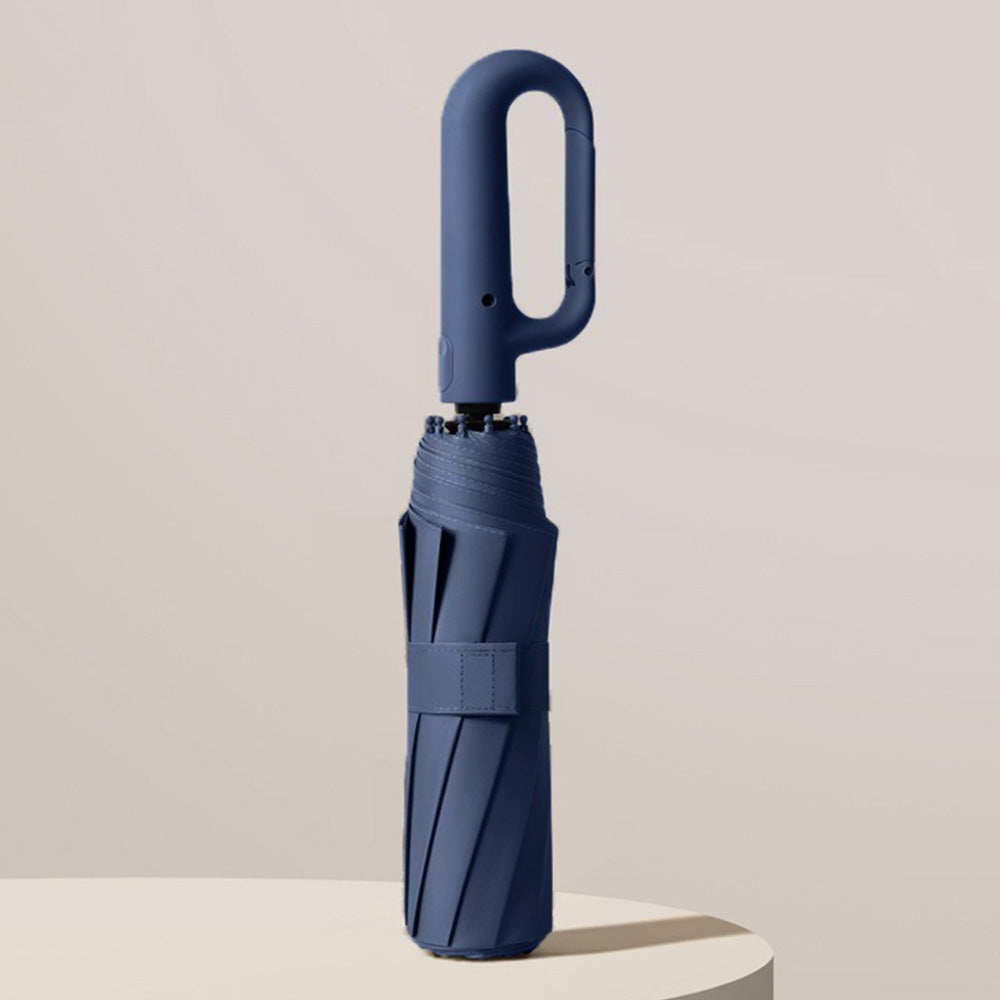 Automatic 10-Rib Folding Umbrella with Carabiner Handle Windproof