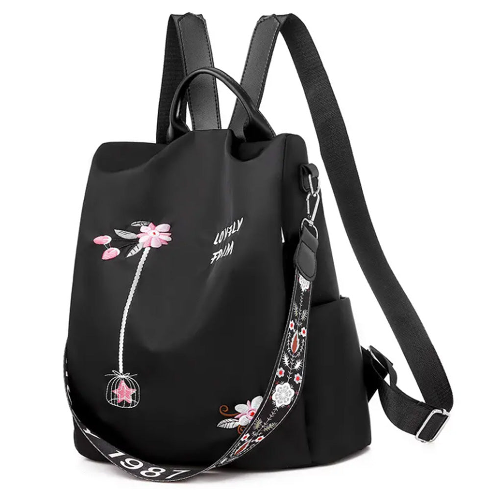 Women's Floral Embroidered Anti Theft Backpack