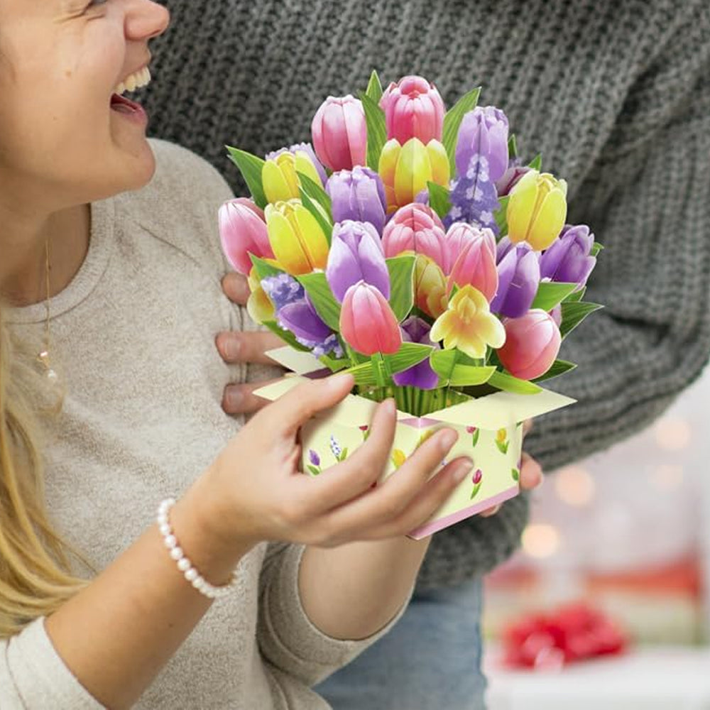 Pop-up 3D Flower Bouquet Greeting Card for Mother's Day-Tulips