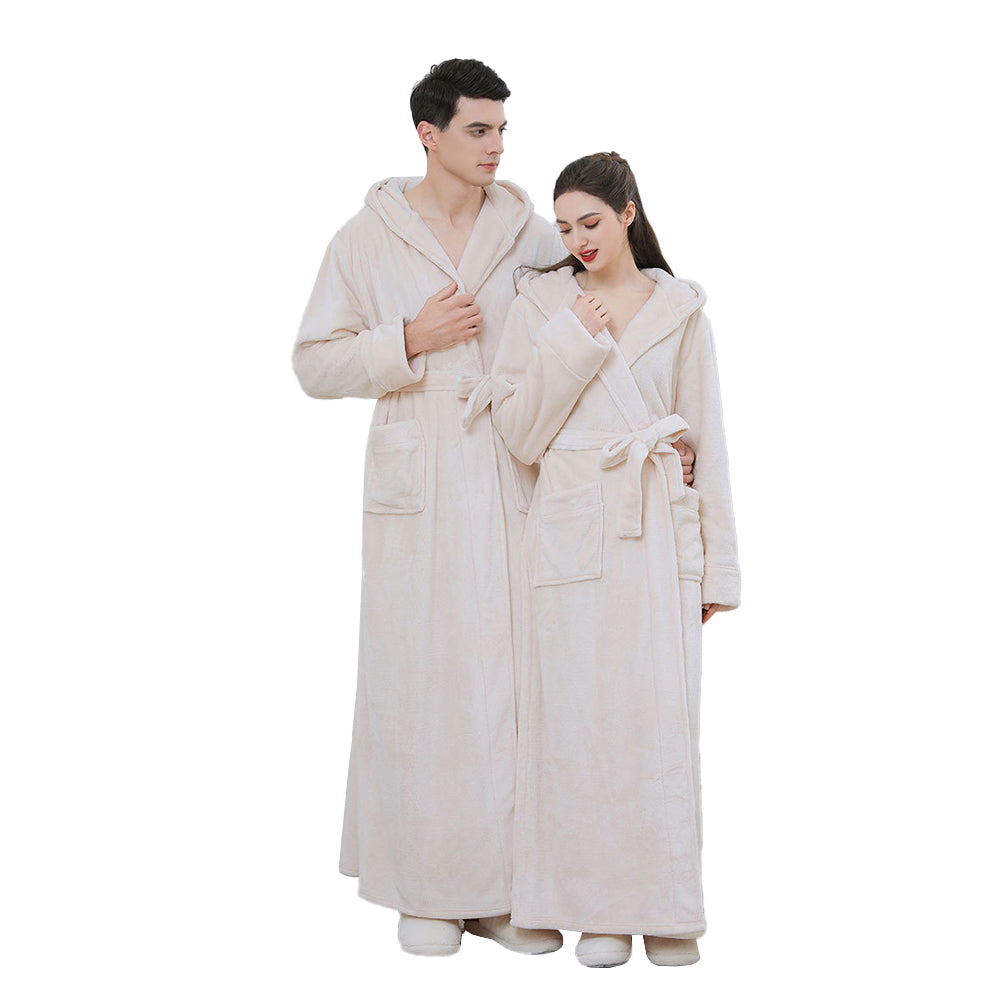 Winter Long Flannel Hooded Bath Robe