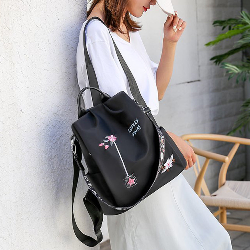 Women's Floral Embroidered Anti Theft Backpack