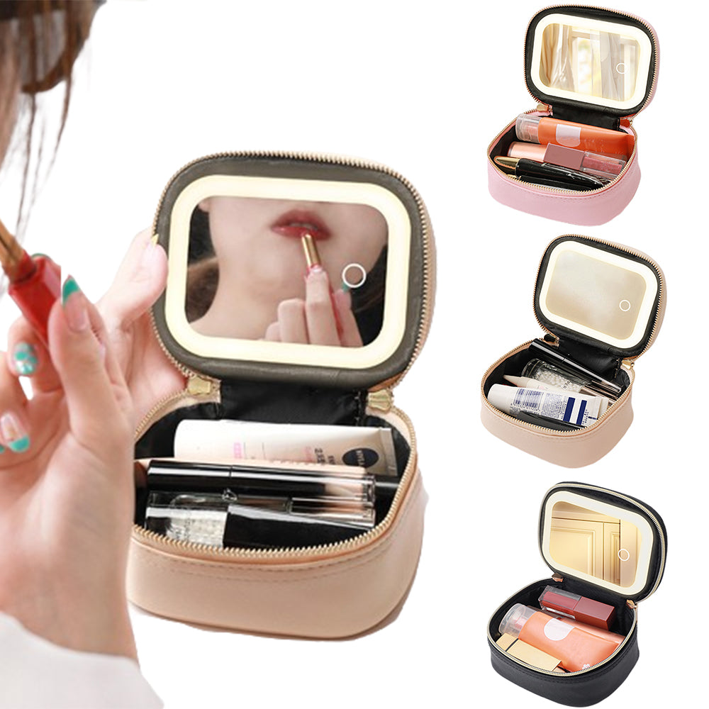 Small Makeup Bag Travel Case with Mirror and Adjustable Light
